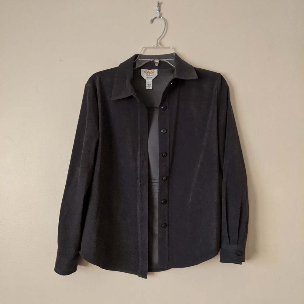 Talbots petite stretch suede-style button-down